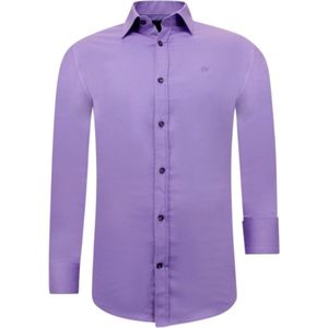 Tony Backer - Slim Fit - Overhemd - Paars - Luxe Satijn