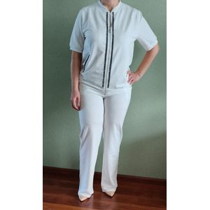 Dames Trainingspak- Loungwear Korte Mouw Lange Broek Met Steentjes Wit Maat M