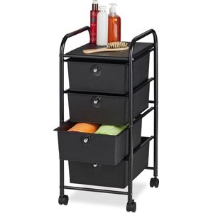 Badkamer trolley - Opbergtrolley met 4 lades - Metaal en kunststof - Keuken - Zwart - HBD: 74 x 33 x 39 cm