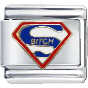 Schakel Bedel Charm - "" Super Bitch "" - 9mm - Geschikt voor Nomination armband - Italiaanse Schakelarmband