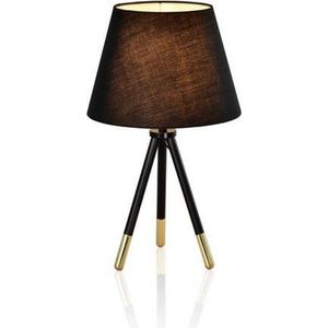 Klassieke tafellamp zwart en goud met stoffen kap - Girona