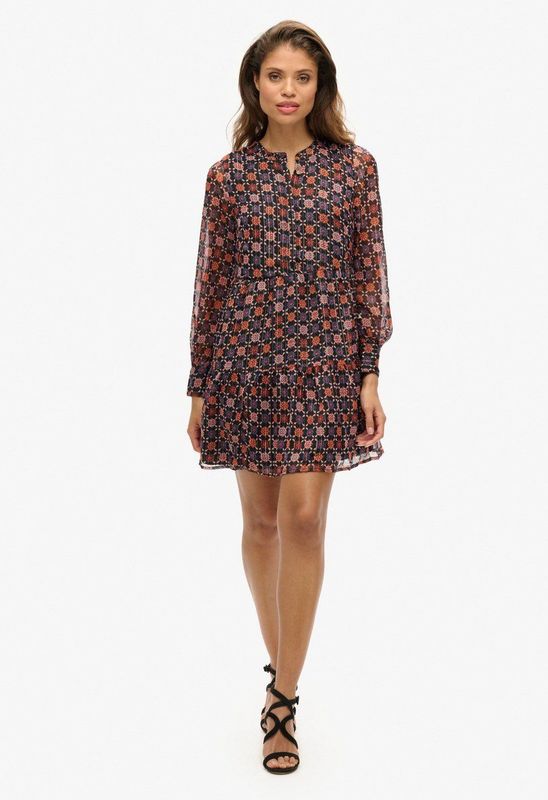 Superdry - Tiered Korte Jurk - Zwart - Lange Mouwen