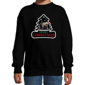 Dieren kersttrui beer zwart kinderen - Foute beren kerstsweater jongen/ meisjes - Kerst outfit dieren liefhebber 122/128