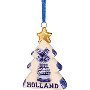 Kerstboom hanger Hollands kerstboom Delftsblauw met goudkleurige ste