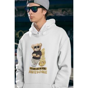 18 Jaar Verjaardag cadeau Hoodie - Wit Hoodie Mannen - Maat M - Verjaardag Cadeau Mannen - Limited Edition