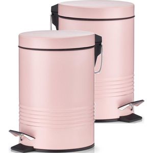 2x Roze vuilnisbakken/pedaalemmers 3 liter van 17 x 25 cm - Zeller - Huishouding - Badkameraccessoires/benodigdheden - Toiletaccessoires/benodigdheden - Kleine prullenbakken
