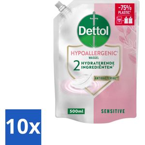 10 x Dettol - Handzeep Navulling - Hypoallergenic - Sensitive - 500 ml - Handzeep Navulling - Hypoallergenisch - Gevoelige Huid - Antibacterieel - Handverzorging