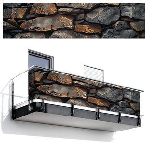 Balkonscherm 500x130 cm - Balkonposter Steenoptiek - Grijs - Bruin - Antraciet - Balkon scherm decoratie - Balkonschermen - Balkondoek zonnescherm