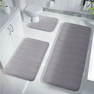3-delige badmatset van traagschuim - Duurzame antislip badmatten, U-vormig contourmat, toiletbrilhoes - Comfortabel, ongeparfumeerd, sneldrogend polyester - Veelzijdig voor badkamer, slaapkamer, woonkamerdecor -