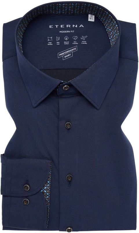 Eterna - MODERN FIT - Overhemd - Navy - Lange Mouwen - NON IRON