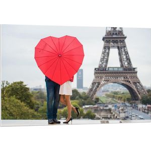 Forex - Liefdes Paraplu bij Eiffeltoren - 120x80cm Foto op Forex