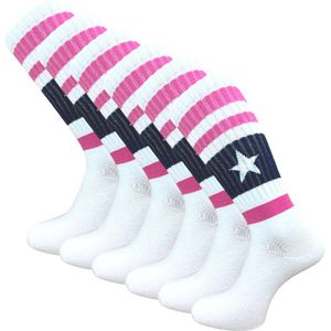 6 paar Kniekousen - Sportlook - Ster - Wit/Roze - Maat 23-26