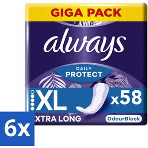 6 x Always - Inlegkruisjes - Long - Plus - 58 Inlegkruisjes - Inlegkruisjes - Always - Incontinentie - Bescherming - Geurcontrole