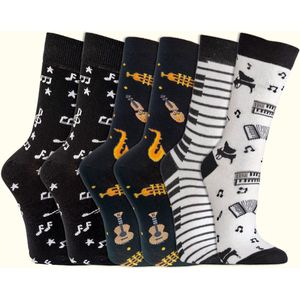 Damessokken - Muziek Thema - 6 Paar - Drukvrije Teennaden