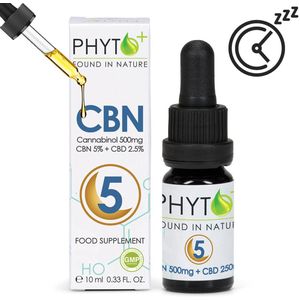 Phyto Plus® CBN Olie - Druppels 5% - CBD 2.5% Mix - Full Spectrum - 5 Procent - Cannabinol - CBN - 500mg - Cannabidiol - Puur - Supplement - Hennepolie - Cannabis olie - Wietolie om te Slapen