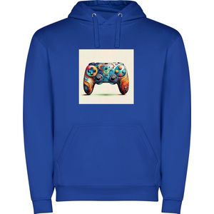 Kobalt Blauwe unisex hoodie met “ Kleurrijke Game Controller“ Print Full merk Roly maat XXL