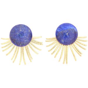 - PUABI Lapis Lazuli oorbellen - blauwe edelsteen oorbellen- dames oorbellen- vergulde RVS 2 in 1 Rmoosh oorbellen -