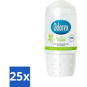 25 x Odorex - Deodorant Roller - Natural Fresh - Natuurlijke Frisheid - 50 ml - Langdurige Bescherming - Frisse Geur - Gevoelige Huid - Deodorant Voor Mannen - Deodorant Voor Vrouwen