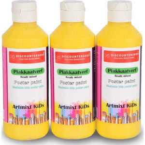 Uitwasbaar Plakkaatverf Set (3x 250 ml) | Geel, Waterbasis, Kindvriendelijk | Essentieel Knutselspullen Voor Kinderen en Volwassenen