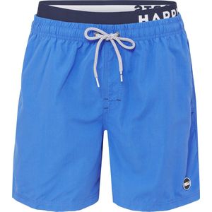 Happy Shorts Zwemshorts Heren Dubbele Waistband Effen Blauw - Maat XL - Zwembroek