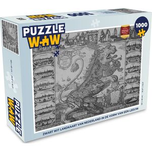 Puzzel Zwart wit landkaart van Nederland in de vorm van een leeuw - Legpuzzel - Puzzel 1000 stukjes volwassenen