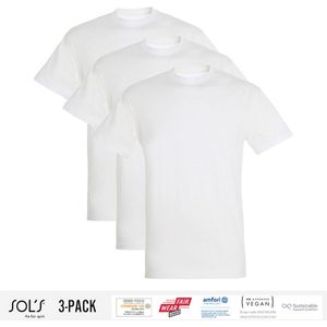 3 Pack Sol's Jongens/Meisjes T-Shirt 100% biologisch katoen Ronde hals Wit Maat 96/104 (3/4 Jaar)