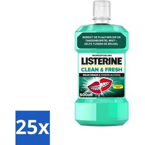 Listerine - Mondwater - Clean & Fresh - Zonder Alcohol - 500 ml - Bulkverpakking - 25 stuks