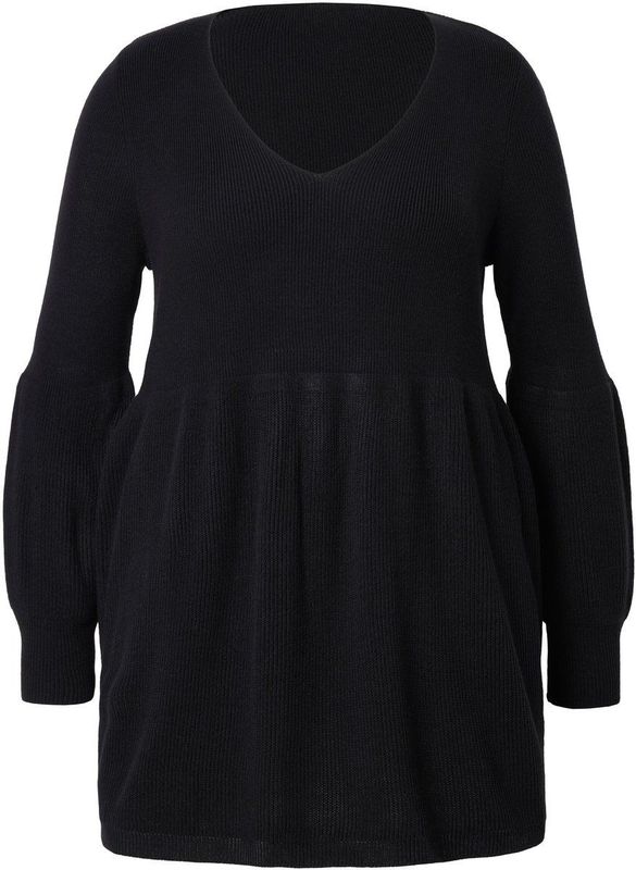 MIAMODA - Dames - Trui kasjmier touch breed schootje - Zwart - Maat 46+