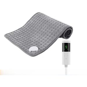 Verwarmingskussen 60x30 cm, verwarmingskussen met automatische uitschakeling, veilig elektrisch verwarmingskussen voor rug, nek, schouders, buik en benen, 9 temperatuurstanden en 4 timers, machinewasbaar, lichtgrijs
