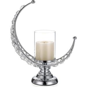 Maanvorm Kristal Theelichtje van glas Metaal Kaarshouder Kaarshouder Kaarshouder voor thuiskantoor Bruiloft Kerstdiner Tafeldecoratie voor stompkaars Zilver