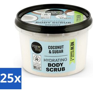 25 x Organic Shop - Hydrating Body Scrub Coconut - Diep Voedend - 250 ml - Suikerscrub - Huidverzorging - Kokosolie - Exfoliatie - Hydratatie