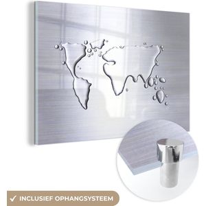 MuchoWow® Glasschilderij 180x120 cm - Schilderij acrylglas - Wereldkaart van druppels - Foto op glas - Schilderijen