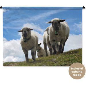 Wandkleed Schaap - Vier schapen op alpenweide Wandkleed katoen 150x112 cm - Wandtapijt met foto