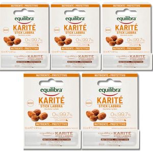 Equilibra Lippenbalsem Karite - Voedend en Beschermend - Lipbalm voor Zachte Lippen - 5x 5,5ml