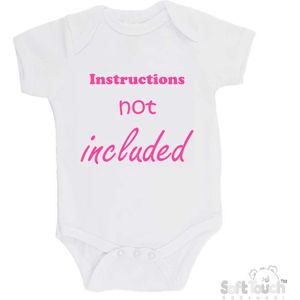 100% Katoenen Romper ""Instructions not included"" Meisjes Katoen Wit/roze Maat 56/62