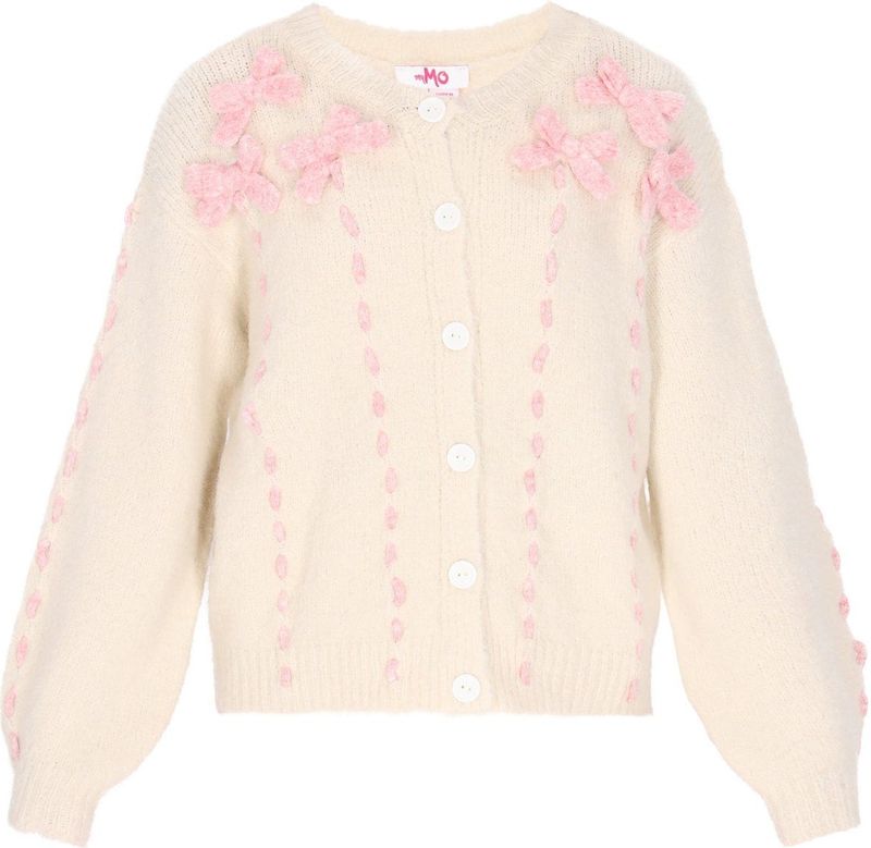 MYMO - Gebreid Vest - Pink / Offwhite - Lange Mouw - Ronde Hals