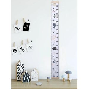 Groeimeter babykamer kinderkamer dieren - Canvas meetlat kind - hout - 200x20 cm - Decoratie Meetlint - Wanddecoratie