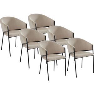 PASCAL MORABITO Set van 6 stoelen met armleuningen van ribfluweel en zwart metaal - Crèmewit - ORDIDA - van Pascal Morabito L 53 cm x H 80 cm x D 61 cm