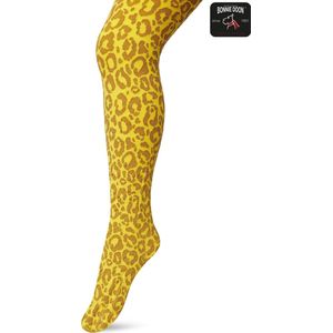 Bonnie Doon Kinder Panty met Panter Print 100 Denier maat 92/110 XS Geel - Uitstekend Draagcomfort - Meiden Panty - Meisjes - Kinderen - Kids - Zebraprint - Dierenprint - Gladde Naden - Perfecte Pasvorm - Sulphur - BP213904.368