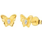 Lucardi Dames Zilveren goldplated oorknoppen vlinder zirkonia - Oorbellen - 925 Zilver - Goudkleurig
