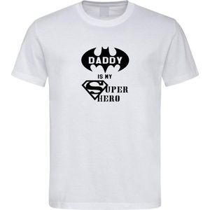 Wit T Shirt met  "" Papa is een Superheld "" print Zwart size XL