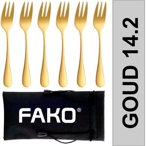 Fako Bijoux® - Gebaksvork / Dessertvork Classic - 14cm - Goud - 6 Stuks