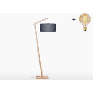 Vloerlamp – ANDES – Naturel Bamboe - Donkergrijs Linnen - Met LED-lamp