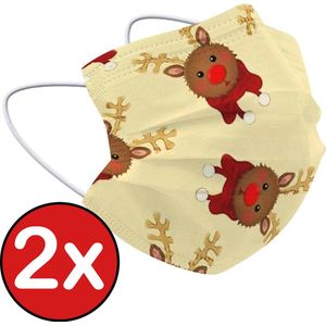 Mondkapje Kerst Wegwerp Mondmasker Mondkapjes Niet Medisch Universeel - Geel x Rendier - 2x