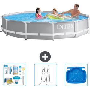 Intex Rond Prism Frame Zwembad - 366 x 76 cm - Grijs - Inclusief Onderhoudspakket - Ladder - Voetenbad