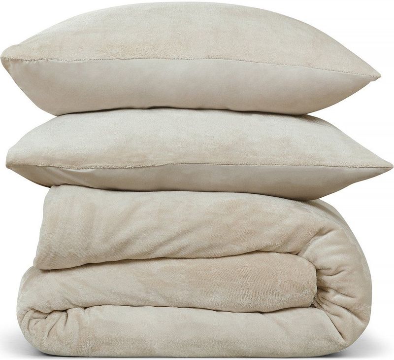 PHLOX - Dekbedovertrek Flanel Fleece - Licht Beige - Tweepersoons 200x220 cm + 2 Kussenslopen