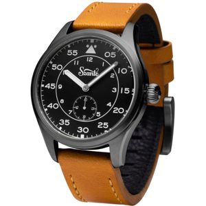 Szanto Heritage Aviator - horloge - sierraad - bruine lederen band - zwarte afleesplaat - Miyota 1L45 secondenteller - 41mm - 316L RVS stainless steel