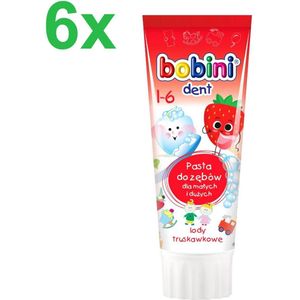Bobini Dent Tandenpasta Kinderen 1+ – Aardbeienijs Smaak – Fluoride 500ppm – 6x 75ml – Anti-cariës – Zachte formule - Voordeelverpakking