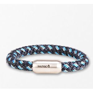 Nautiqo Touw armband magneetsluiting - Blauw - Grijs - maat S