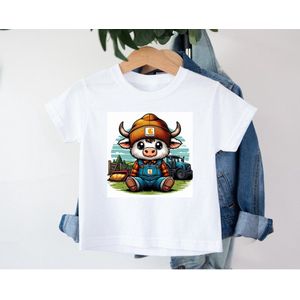 Kinder T-shirt met vrolijke print -boeren - tractor- wrangler -koeien -dieren - boy -girl - cow 12